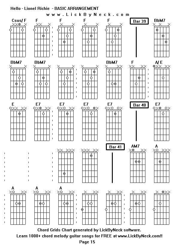 Chord Grids Chart of chord melody fingerstyle guitar song-Hello - Lionel Richie  - BASIC ARRANGEMENT,generated by LickByNeck software.